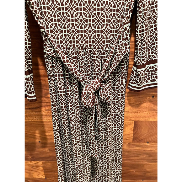 City Triangles Stretch Knit Sheath 3/4 Sleeve V Neck Mint Green & Brown Medium - Picture 4 of 12